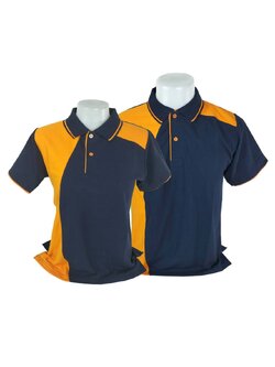 เสื้อโปโลทีซี สีน้ำเงินกรมเข้ม แต่งแบบด้วยสีส้ม ระบายความร้อนดีเยี่ยม
