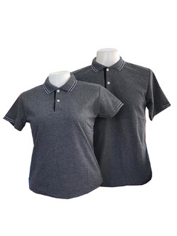 เสื้อโปโล สีเทาเข้ม ท็อปดราย สีเทาควันบุหรี ปกสีเทาเข้ม ขลิบสีดำ สีขาว แขนจั๊มครึ่งเดียว