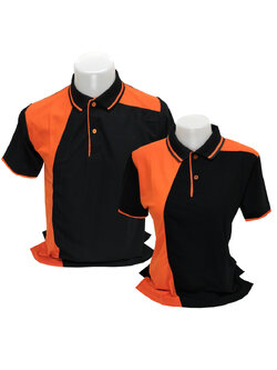 เสื้อโปโลสีดำ แต่งแบบด้วยสีส้ม ราคาส่ง 3 ตัวขึ้นไป