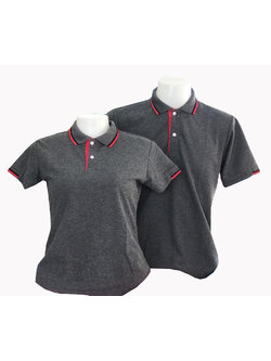 เสื้อโปโล สีดำท็อปดราย ปกสีดำ ขลิบสีแดง แขนจั๊มครึ่งเดียว