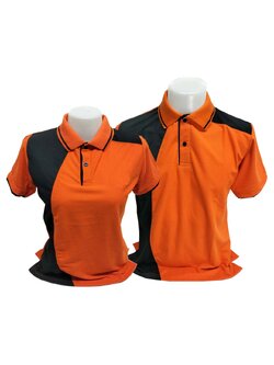 เสื้อโปโลหญิงสีส้ม แต่งแบบด้วยดำTK MICRO JUTI แขนปล่อย พร้อมส่ง