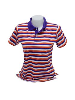 เสื้อโปโลลายทาง สีม่วง ส้ม ขาว ปกสีม่วง ซัมเมอร์โปโล ผ้าคอตตอน100%