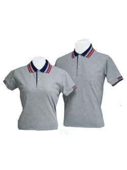 เสื้อโปโลสีเทาอ่อน สีเทาท็อปดราย ปกสีน้ำเงินกรมท่า สีเทาอ่อน สีแดง สีขาว แขนจัีมครึ่งเดียว