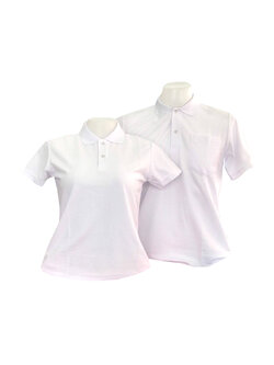 เสื้อโปโลสีขาวล้วน แขนปล่อย ไม่มีกระเป๋า ราคาส่ง 3 ตัวขึ้นไป