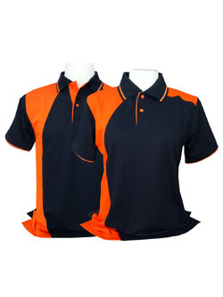 เสื้อโปโลสีดำ แต่งแบบด้วยสีส้ม แขนเบิ้ล สวยใส่สบาย