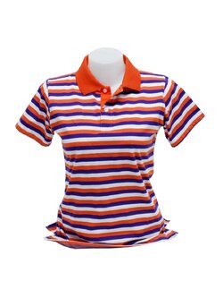 เสื้อโปโลลายทาง เสื้อโปโลลายริ้ว สีม่วง ส้ม ขาว ปกสีส้ม