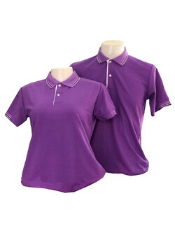 เสื้อโปโล สีม่วงคลาสสิค ปก แขน ทอลายเส้นสีน้ำเงินกรมท่า สีขาว ราคาส่ง