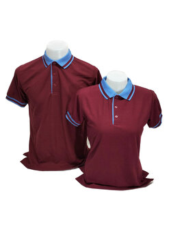 เสื้อโปโลสีเลือดหมู TC แขนจั๊ม ปกสีฟ้าคราม