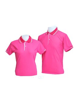 เสื้อโปโล สีชมพูเข้ม ปก แขน ทอลาย สีชมพูเข้ม สีขาว ราคาส่ง