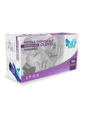 [หน่วยกล่องเล็ก] ถุงมือไนไตร ข้อยาว ไม่มีแป้ง 12 นิ้ว หนา 5 มิล หนัก 7.2 กรัม (100 ชิ้น/กล่อง)