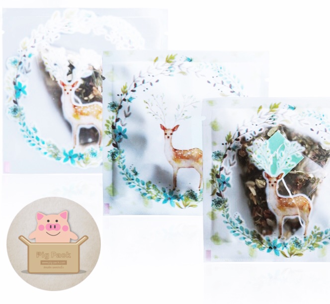 ซองพลาสติกใสรูปกวางพื้นหลังสีขาว ขนาด9x9cm. แพ็ค100ชิ้น :006054