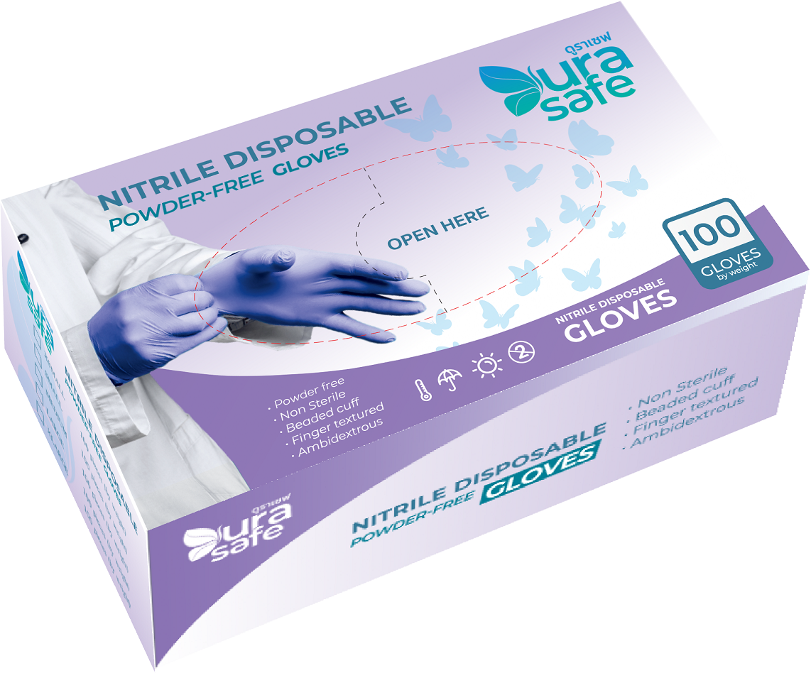 [ยกลัง 10กล่อง] CBB35 ถุงมือไนไตร สีฟ้าคราม ไม่มีแป้ง บางกระชับ ยาว 9นิ้ว หนัก 3.5กรัม (100ชิ้น/กล่อง) แบรนด์ ดูราเซฟ