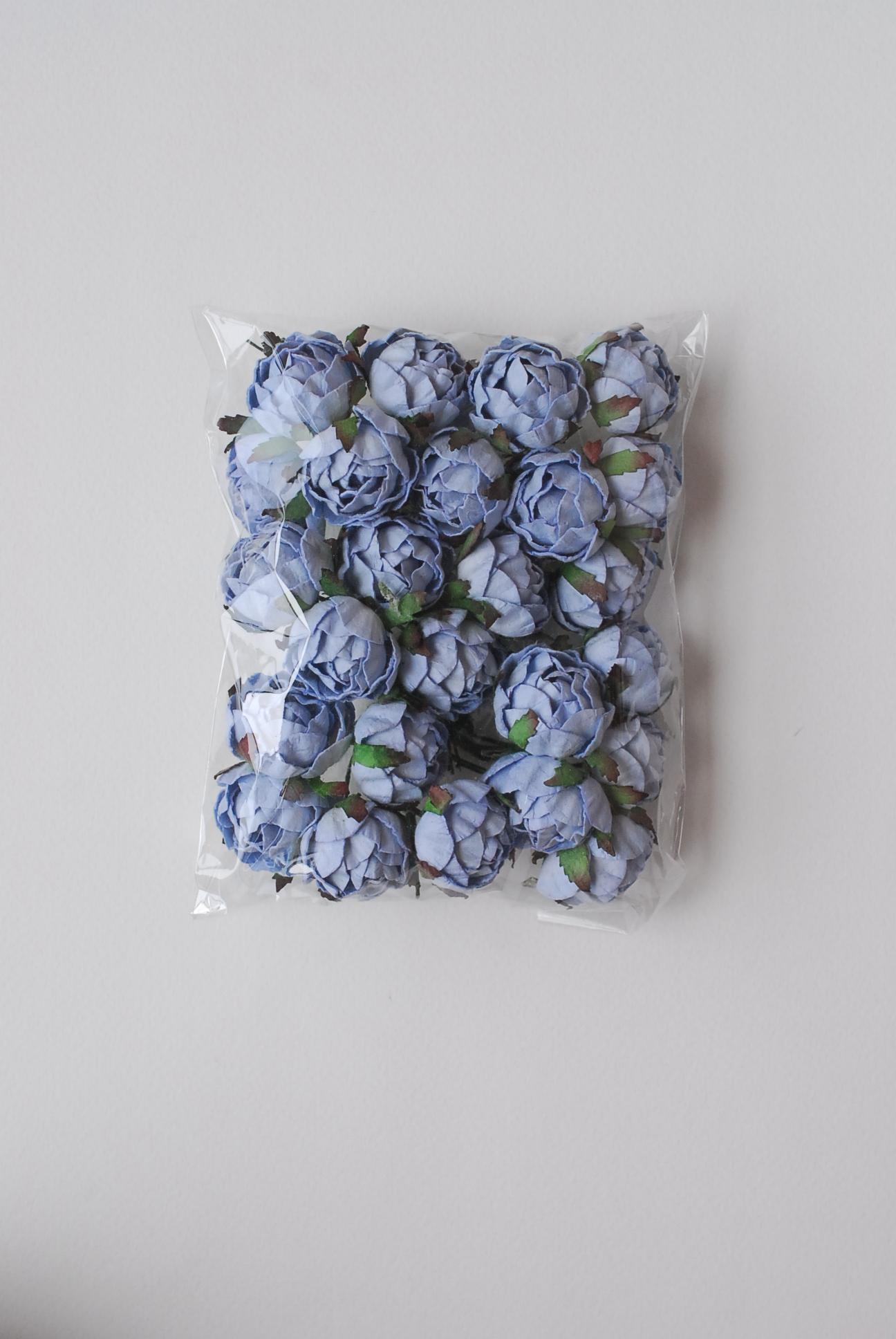 ดอกไม้กระดาษสาราคาส่ง, ดอกไม้กระดาษ,สำหรับตกแต่งของชำร่วย งานแต่งงาน ดอกกุหลาบกลม peony ขนาด 3.5 cm. จำนวน 25 ดอก, สีน้ำเงินตุ่น Paper Flowers, Peony flowers supplies size 3.5 cm./ 25 pieces, handmade flowers, peony pale blue color.