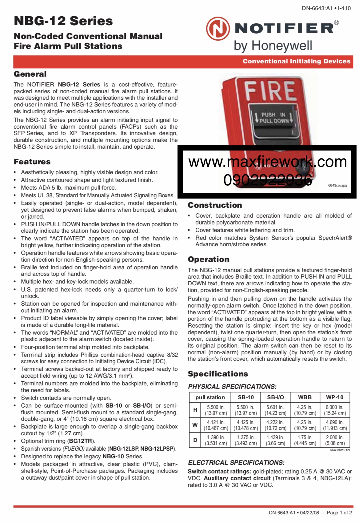 Notifier NBG-12S Manual Pull Station W/ Key Lock