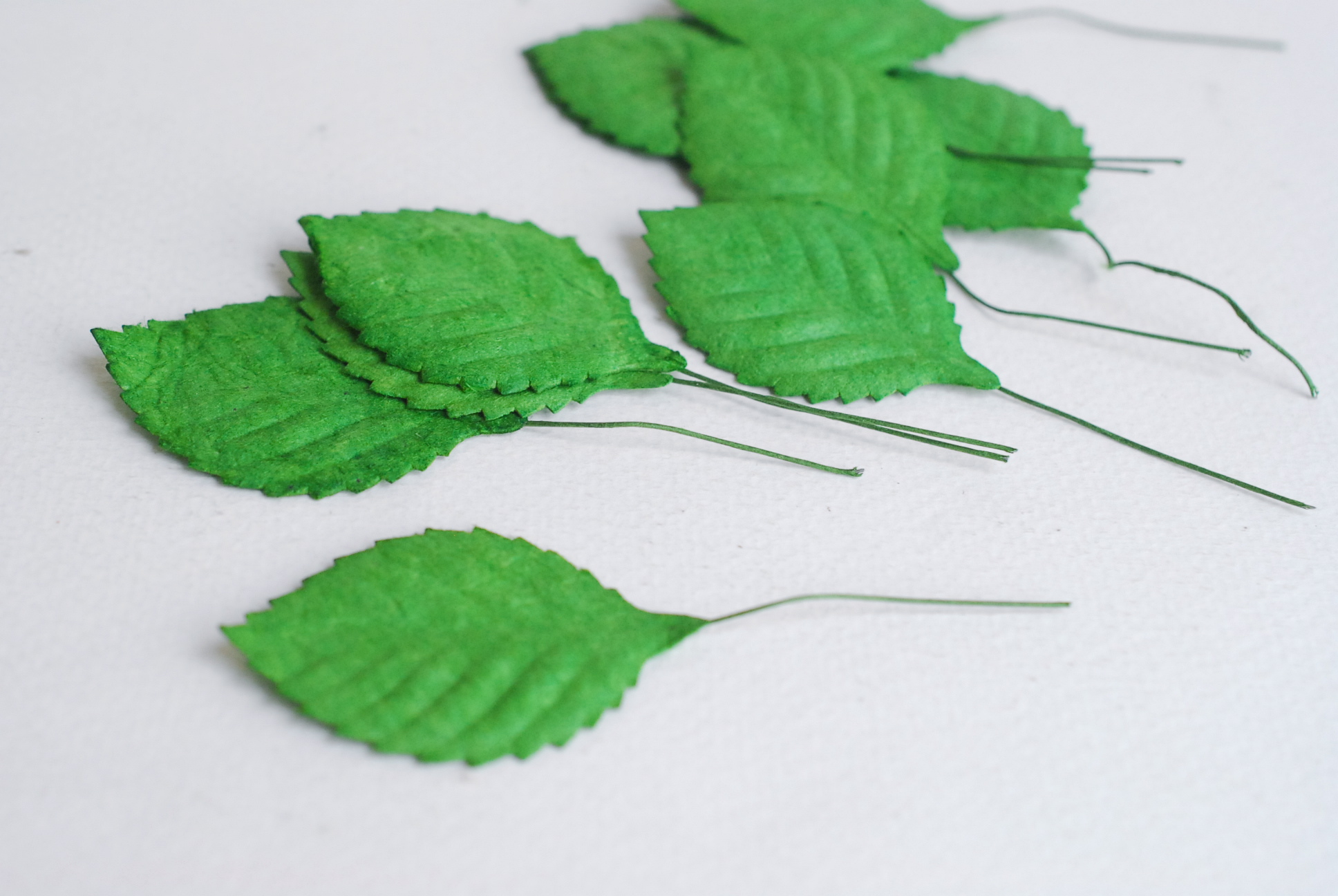 ใบไม้กระดาษ ใบไม้กระดาษสา ราคาส่ง,ใบไม่้กุหลาบกระดาษ สำหรับดอกกุหลาบกระดาษสา ใบไม้ประดิษฐ์ สำหรับตกแต่ง หรืองานแต่งงาน สีเขียว ขนาด 4.5x2.5 cm. จำนวน 50 ใบ