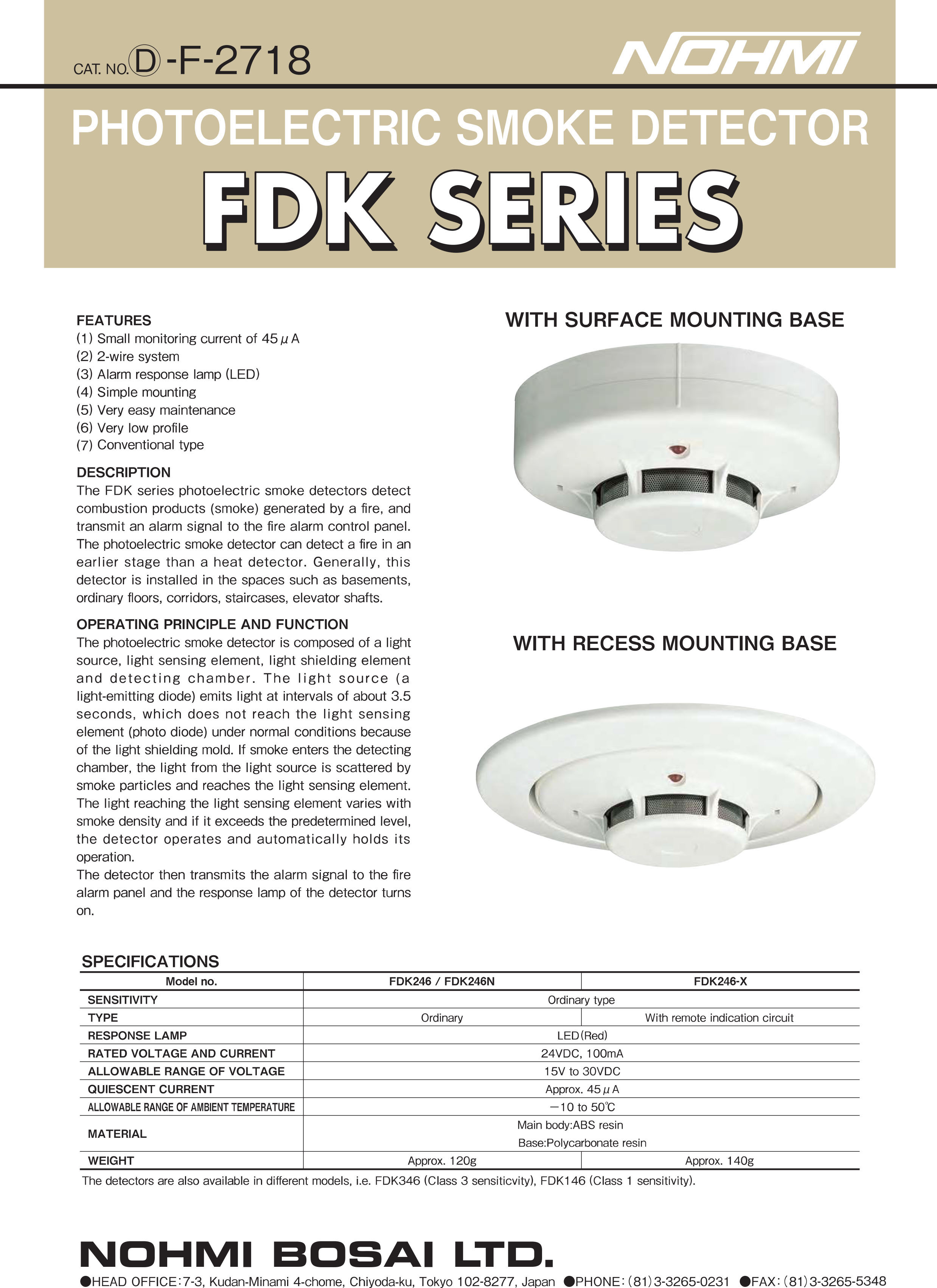 "NOHMI" Model FDK 01U-115 Photo. Smoke w/ Heat Detector,Wall Type