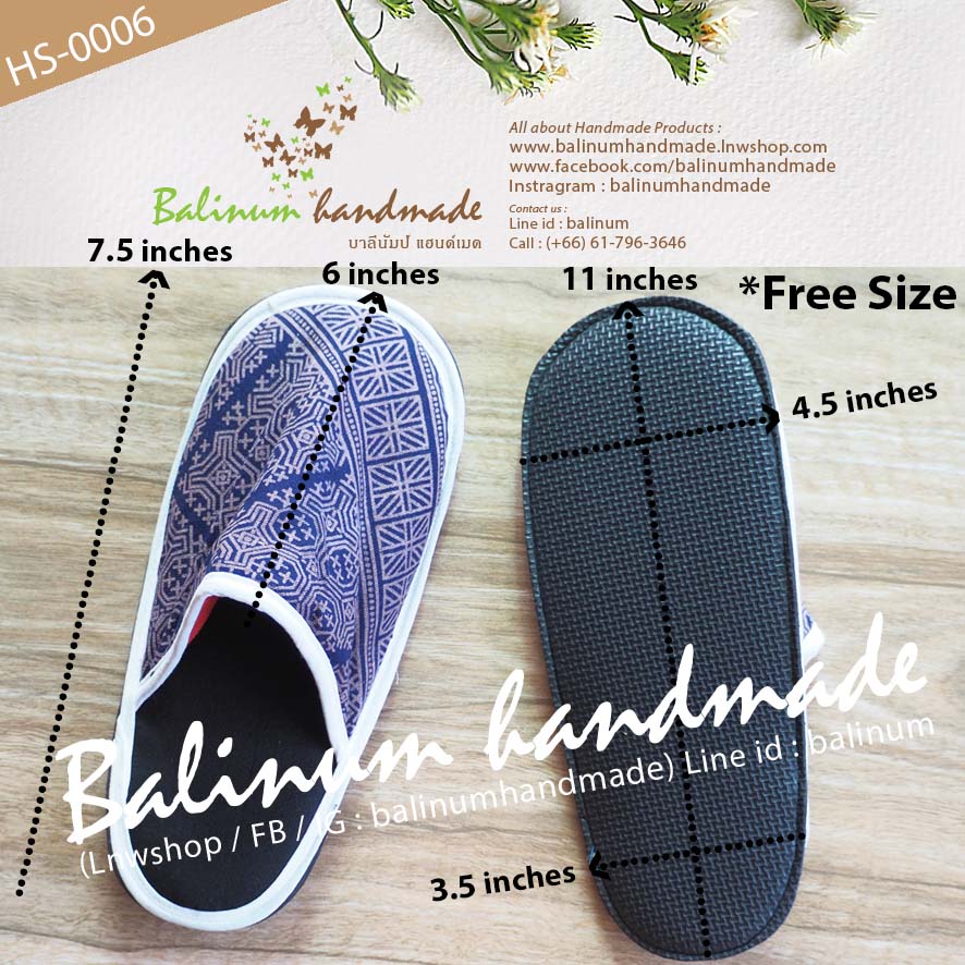 Slipper Handmade รองเท้าสลิปเปอร์ รองเท้าใส่ในบ้าน งานแฮนด์เมด เนื้อผ้าฝ้ายพิมพ์ลาย งานตัดเย็บดี เนื้อนุ่มใส่สบาย เป็น Free size ใส่ได้ทั้งผู้หญิงและผู้ชาย (เนื่องจากเป็นงานแฮนด์เมด ลายผ้าจะมีแบบมาไม่ซ้ำกันนะคะ) น้ำเงิน (Blue)