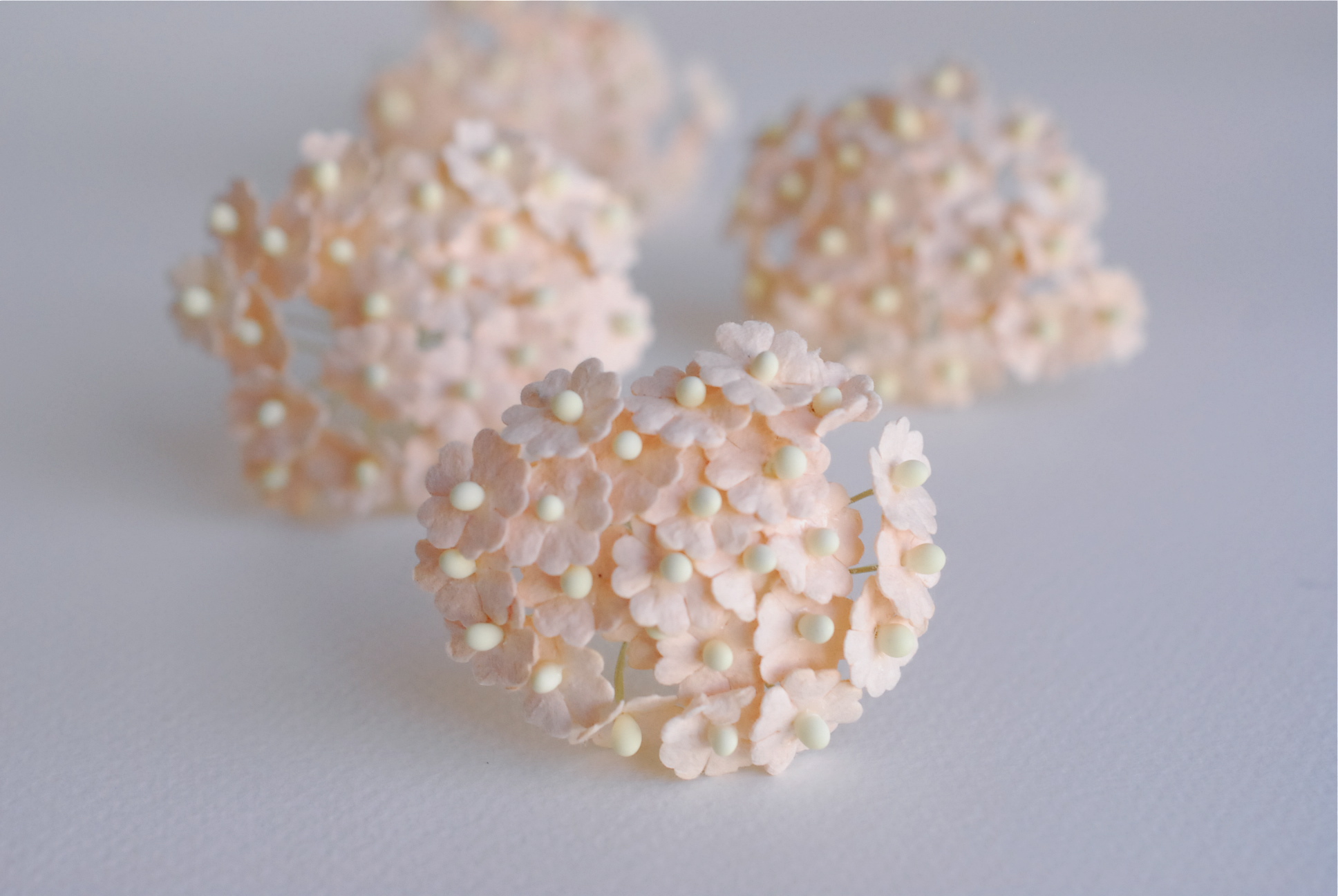 ดอกไม้กระดาษสา ดอกไม้กระดาษสาราคาส่ง ดอกไม้กระดาษสำหรับตกแต่ง งานแต่งงาน หรือติดของชำร่วย ดอกไม้จิ๋ว 100 ดอก ขนาด 1 cm. สีพีชพาสเทล Small Paper Flower with stem, , 100 pcs., size 1 cm., small creeping ladies flowers 1 layer, peach pastel color.