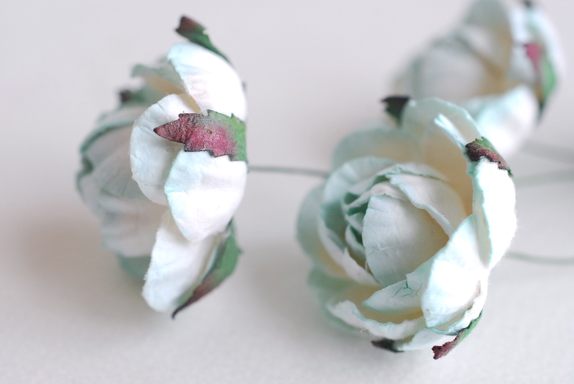 ดอกไม้กระดาษสา ดอกไม้กระดาษราคาส่ง ดอกกุหลาบจิ๋ว ดอกุหลาบทำข้อมือเพื่อนเจ้าสาว สำหรับตกแต่งของชำร่วย งานแต่งงาน ดอกกุหลาบกลม peony ขนาด 3.5 cm. จำนวน 25 ดอก, สีฟ้าอ่อนปัดสีขาว