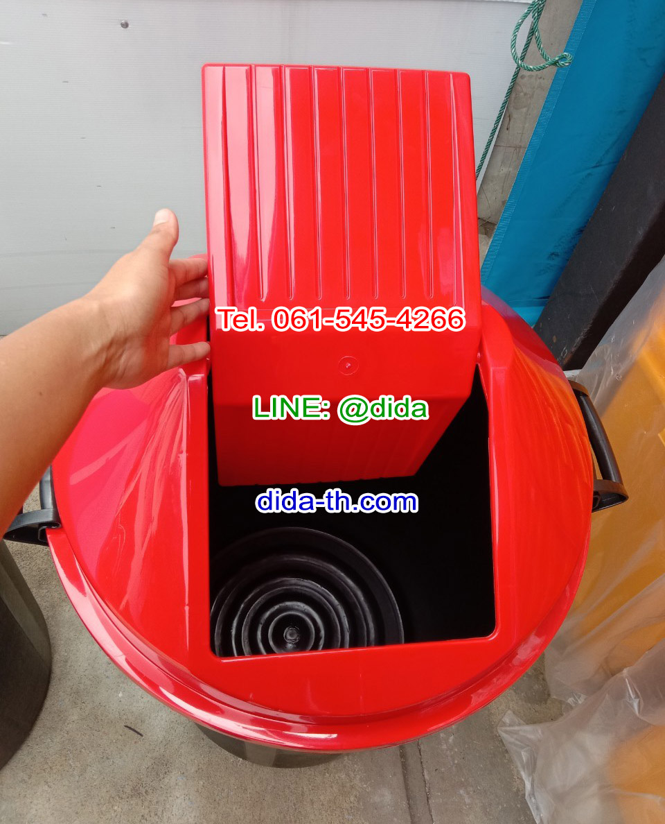 ถังขยะทรงกลม สีดำ ฝาแกว่ง ฝาสี 112 ลิตร