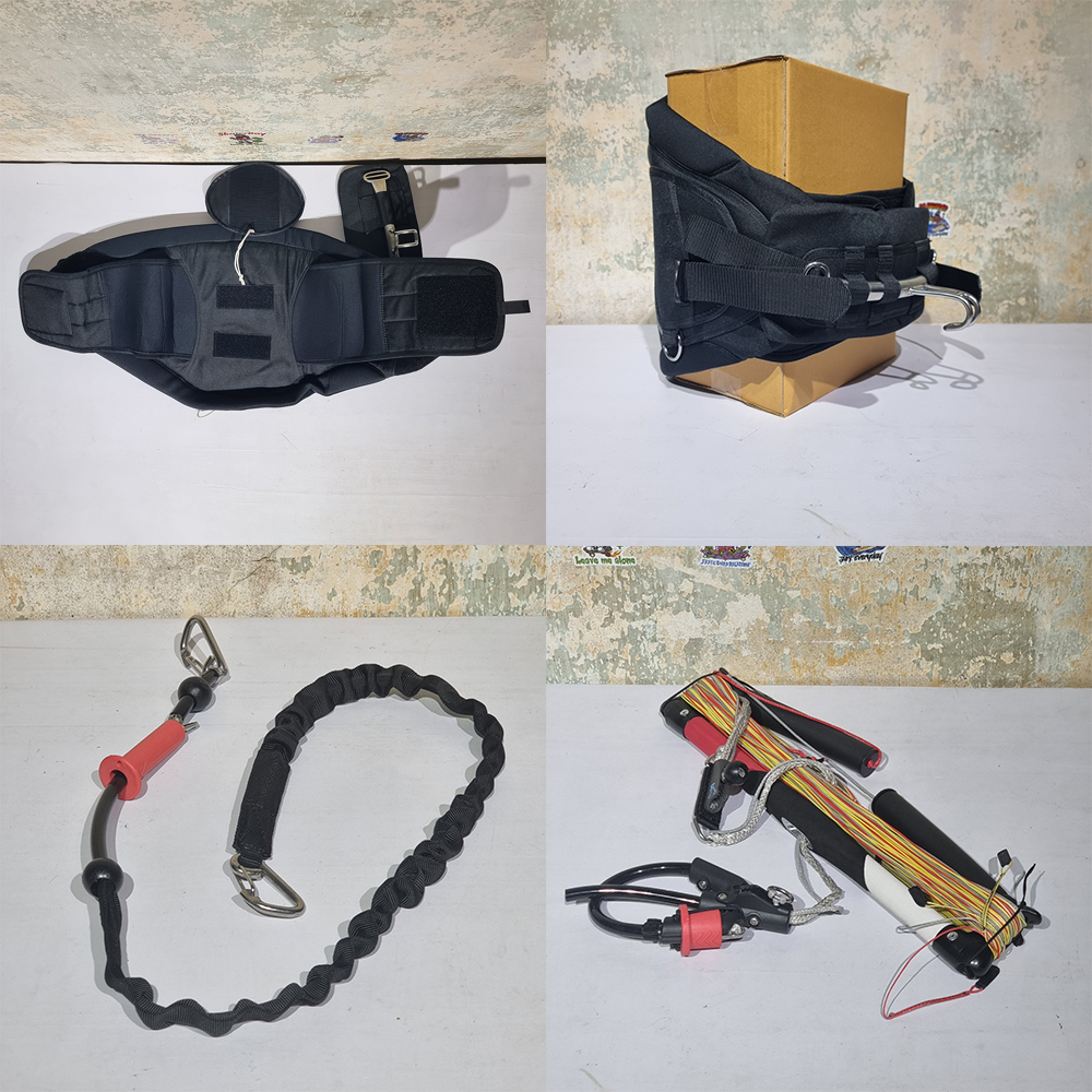 [0205] อุปกรณ์สำหรับ kiteboard, บังคับว่าว control bar, สายรัด leash, เข็มขัดนิรภัย harness, สายว่าว lines