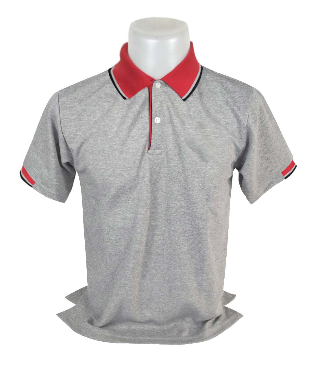 เสื้อโปโลสีเทาอ่อนท็อปดราย ปกแดง พร้อมรับผลิต