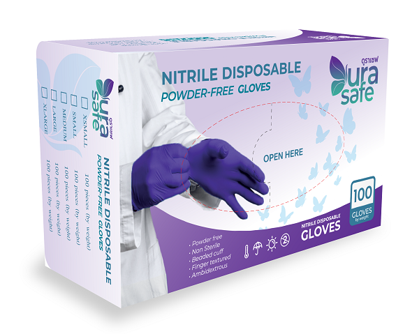 [ยกลัง 10กล่อง] SKB35 ถุงมือไนไตร สีม่วงกำมะหยี่ ไม่มีแป้ง หนา 3 มิล ยาว 9 นิ้ว หนัก 3.5กรัม แบรนด์ ดูราเซฟ