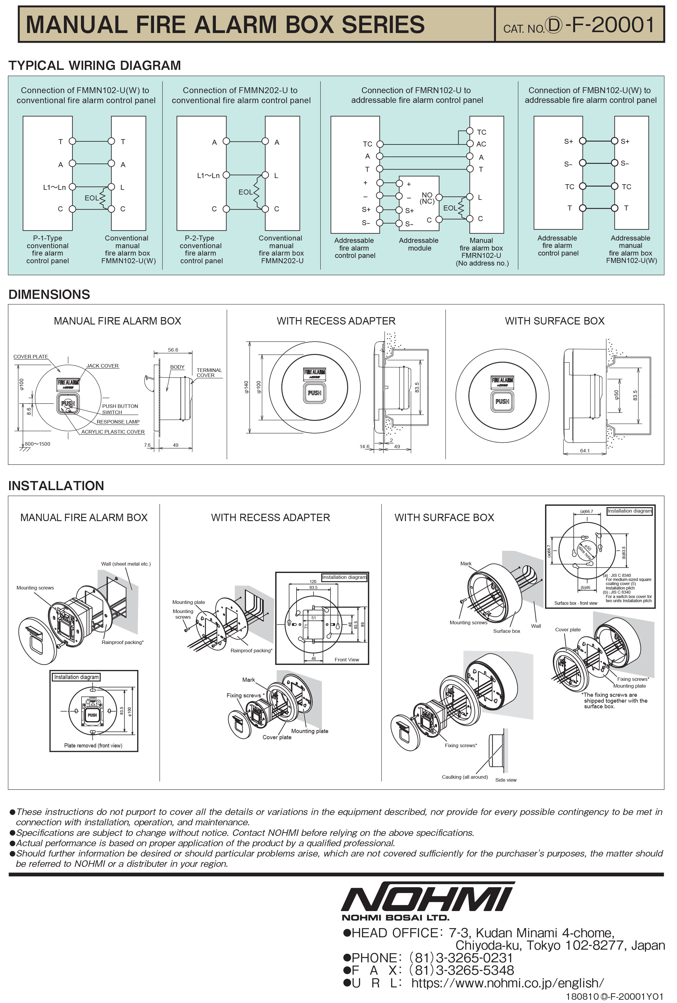"NOHMI" Model FMMN102-U Manual Alarm Box