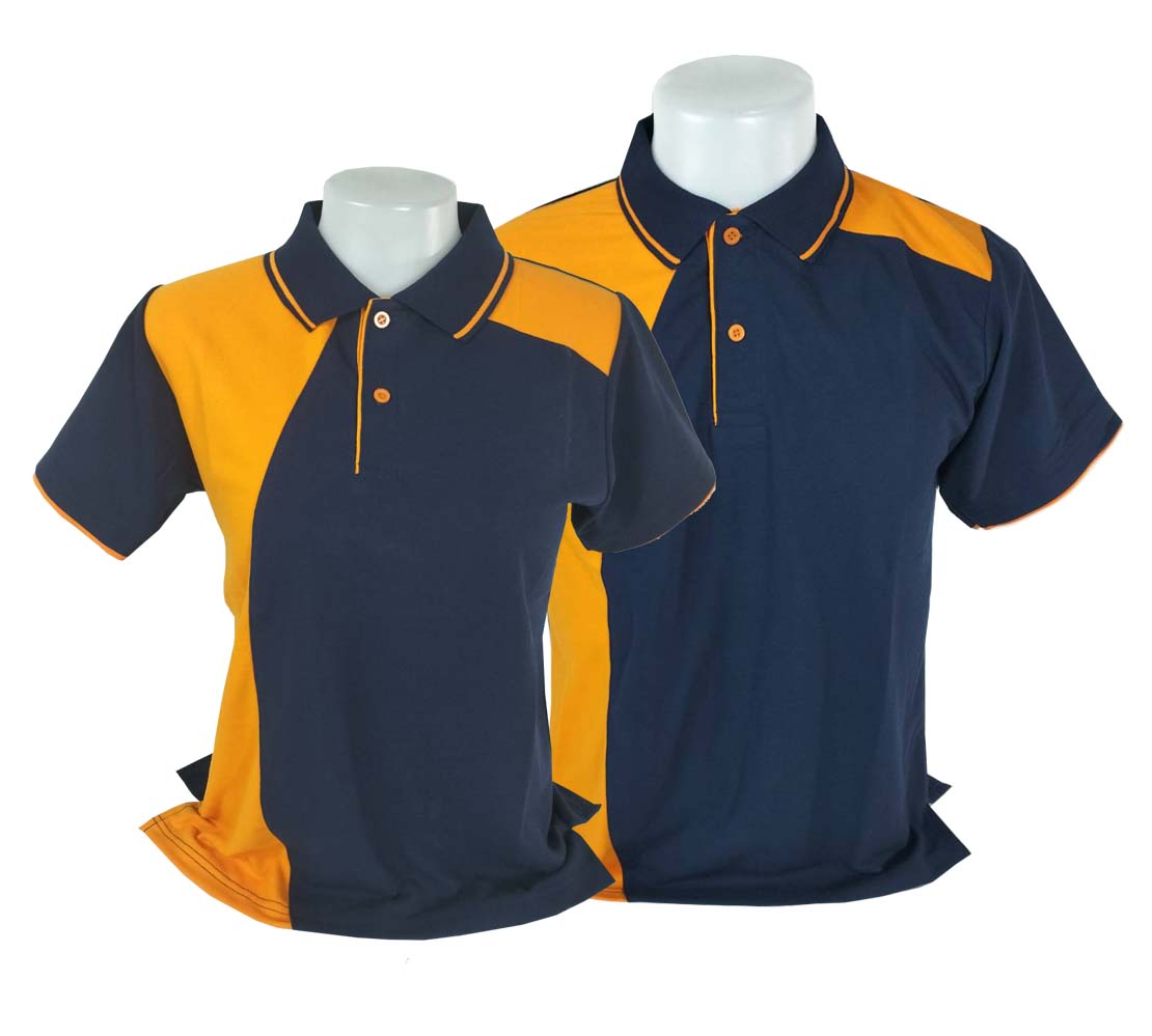 เสื้อโปโลทีซี สีน้ำเงินกรมเข้ม แต่งแบบด้วยสีส้ม ระบายความร้อนดีเยี่ยม