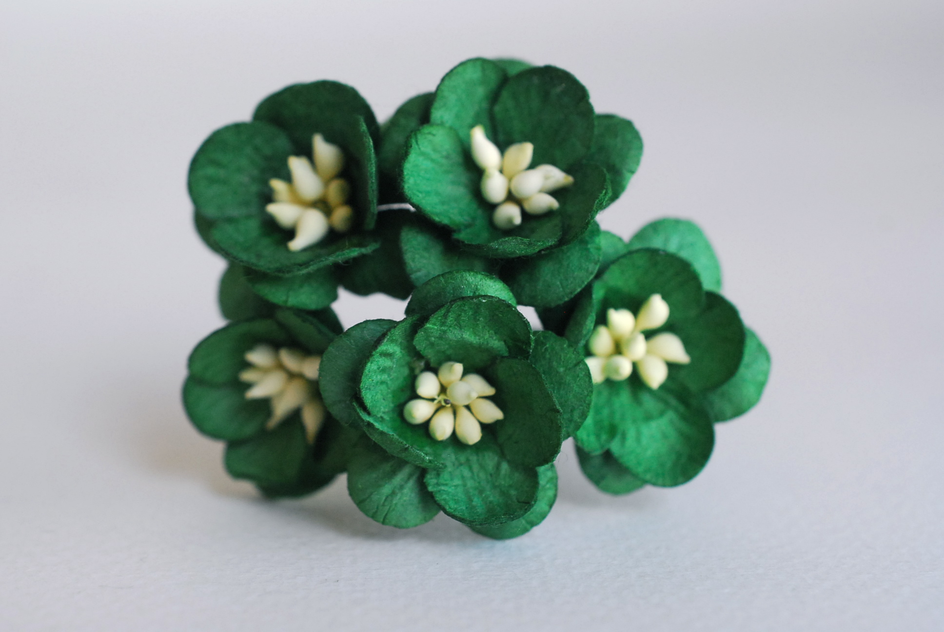 ดอกไม้กระดาษสา ดอกซากุระกระดาษ ดอกไม้กระดาษสาราคาส่ง ดอกไม้กระดาษสำหรับตกแต่งของชำร่วย งานแต่งงาน ทำช่อดอกไม้ติดอกเจ้าบ่าว ข้อมือดอกไม้เจ้าสาว ขนาด2.5 cm. 50 ดอก สีเขียวเข้มคริสมาส Paper flowers supplies: DIY wedding tools Cherry blossom (Sakura) 50 pcs.