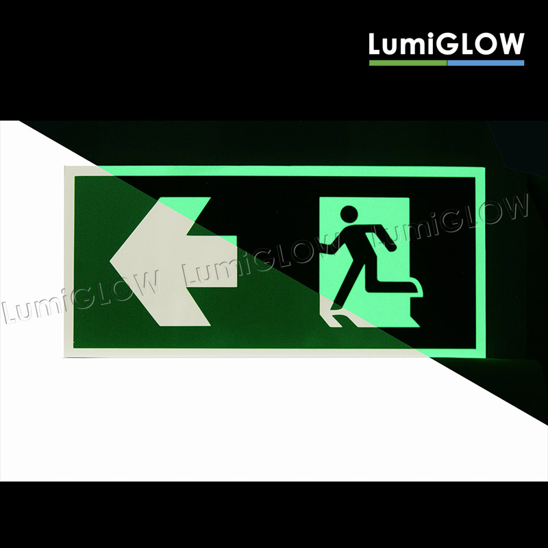 ป้ายทางออกหนีไฟเรืองแสง LumiGLOW มาตรฐาน วสท. 15 x 33 cm (เกรดญี่ปุ่น) เรืองแสงผ่านมาตรฐาน DIN-67510 Class C