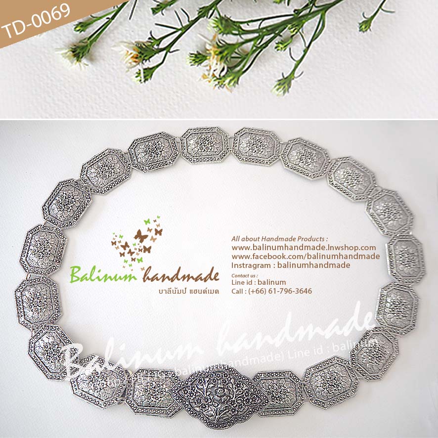 Thai Traditional Silver Belt Chain Vintage Bohemian Antique เข็มขัดเงิน สไตล์วินเทจโบฮีเมียนแอนทีค สวมใส่ง่าย จะใส่แมทซ์กับผ้าซิ่น ผ้าไทย ชุดเมือง ชุดล้านนา หรือกับกระโปรง และกางเกงยีนส์ ก็ดูเก๋และเท่ห์ดีค่ะ เงิน (Silver)