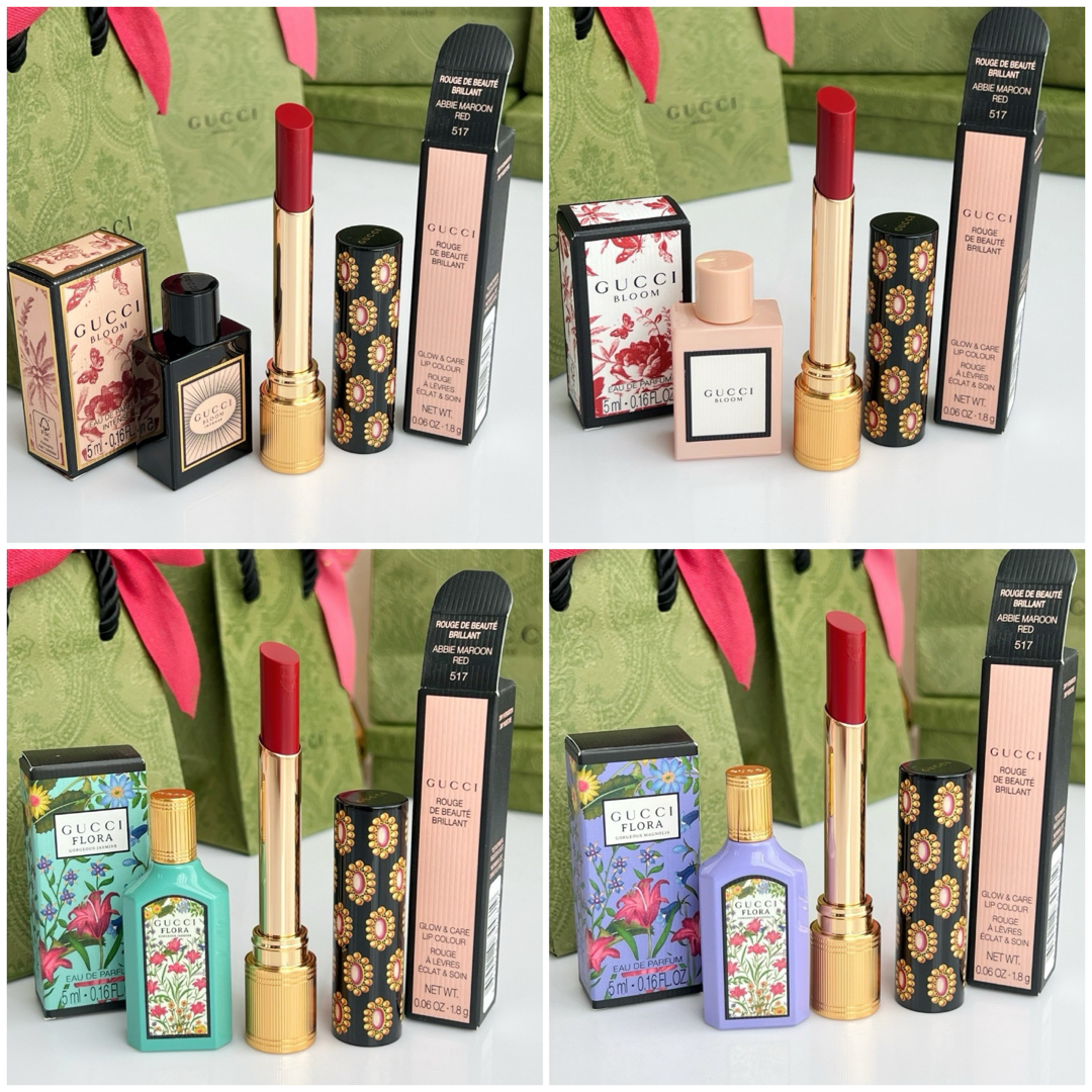 เซ็ทน้ำหอมจิ๋ว Gucci Perfume Mini & Rouge Brillant Lip Colour # 517 Abbie Maroon Red