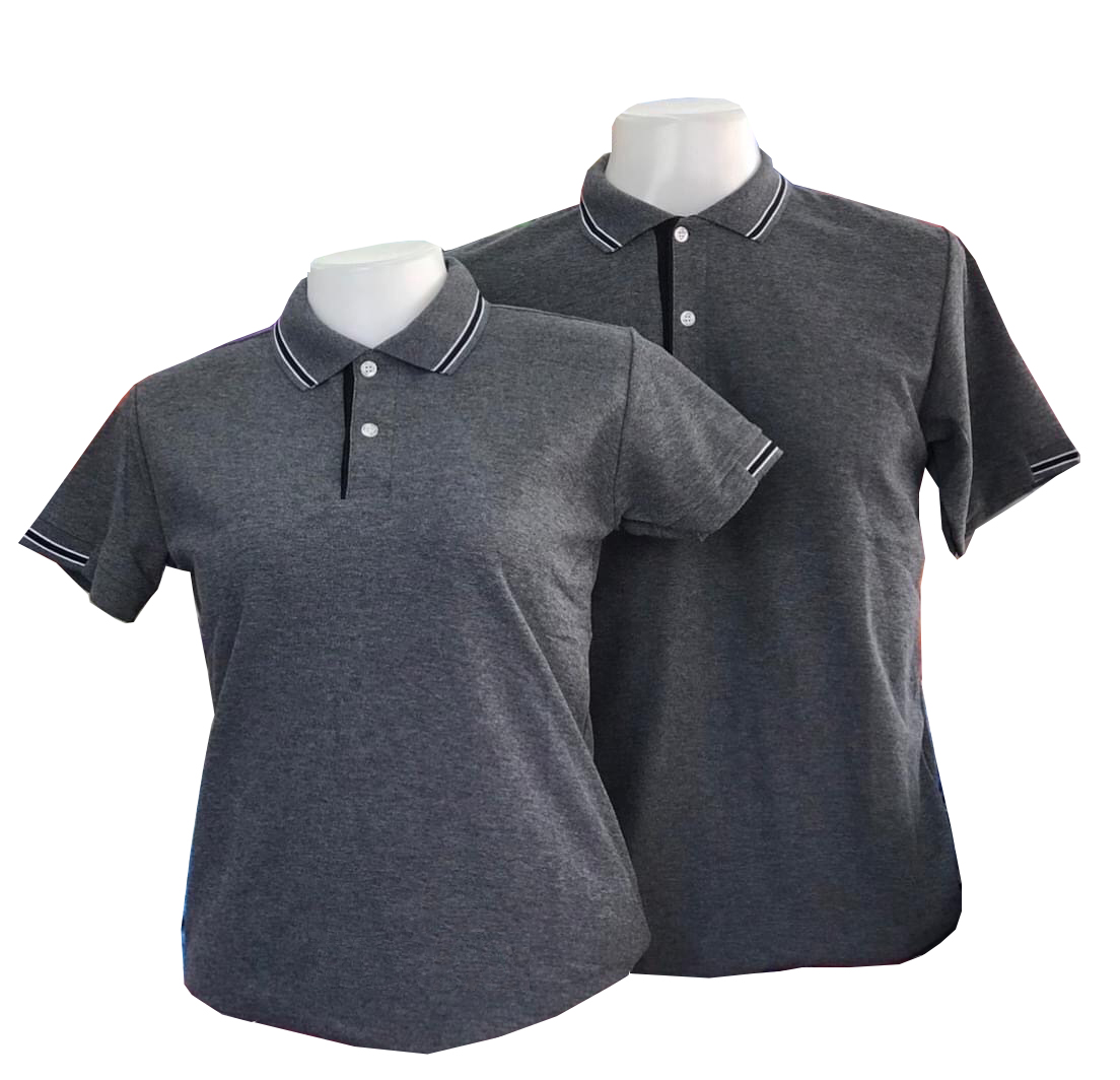 เสื้อโปโล สีเทาเข้ม ท็อปดราย ขลิบปกสีดำ สีขาว แขนจั๊มครึ่งเดียว