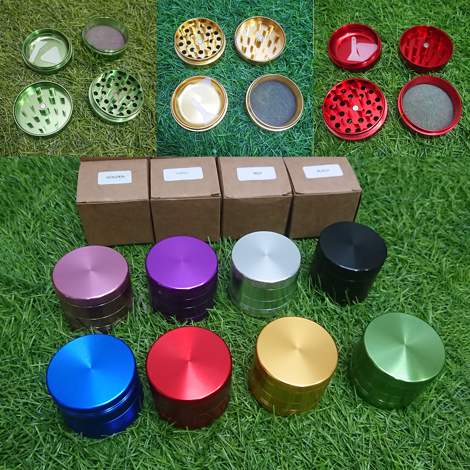 [1002] Grinder ขนาด 50x40mm 4ชั้น ฟันคม งานCNC ที่บดสมุนไพร เครื่องบดสมุนไพร บดกาแฟ ไกเดอร์บด