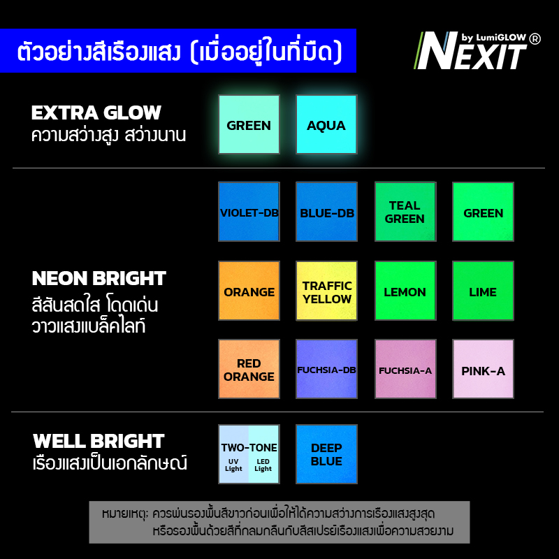 สีสเปรย์เรืองแสงในที่มืด Nexit กันน้ำ ขนาด 400 ml สีเรืองแสงอเนกประสงค์ สีพ่นเรืองแสง สีพ่นรถเรืองแสง 2K