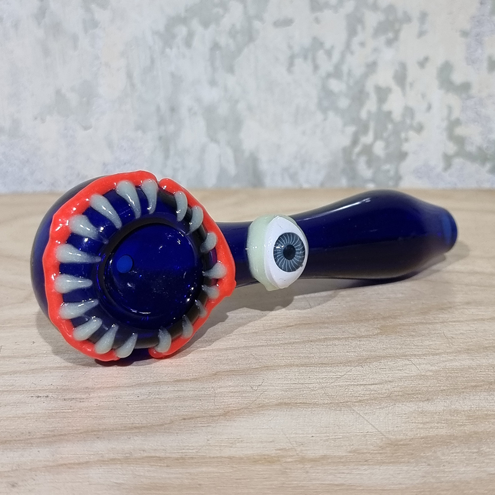 [1006] ไปร์แก้วขนาดเล็ก Mini Pipe ลาย monster ฟัน ตา เรืองแสงได้