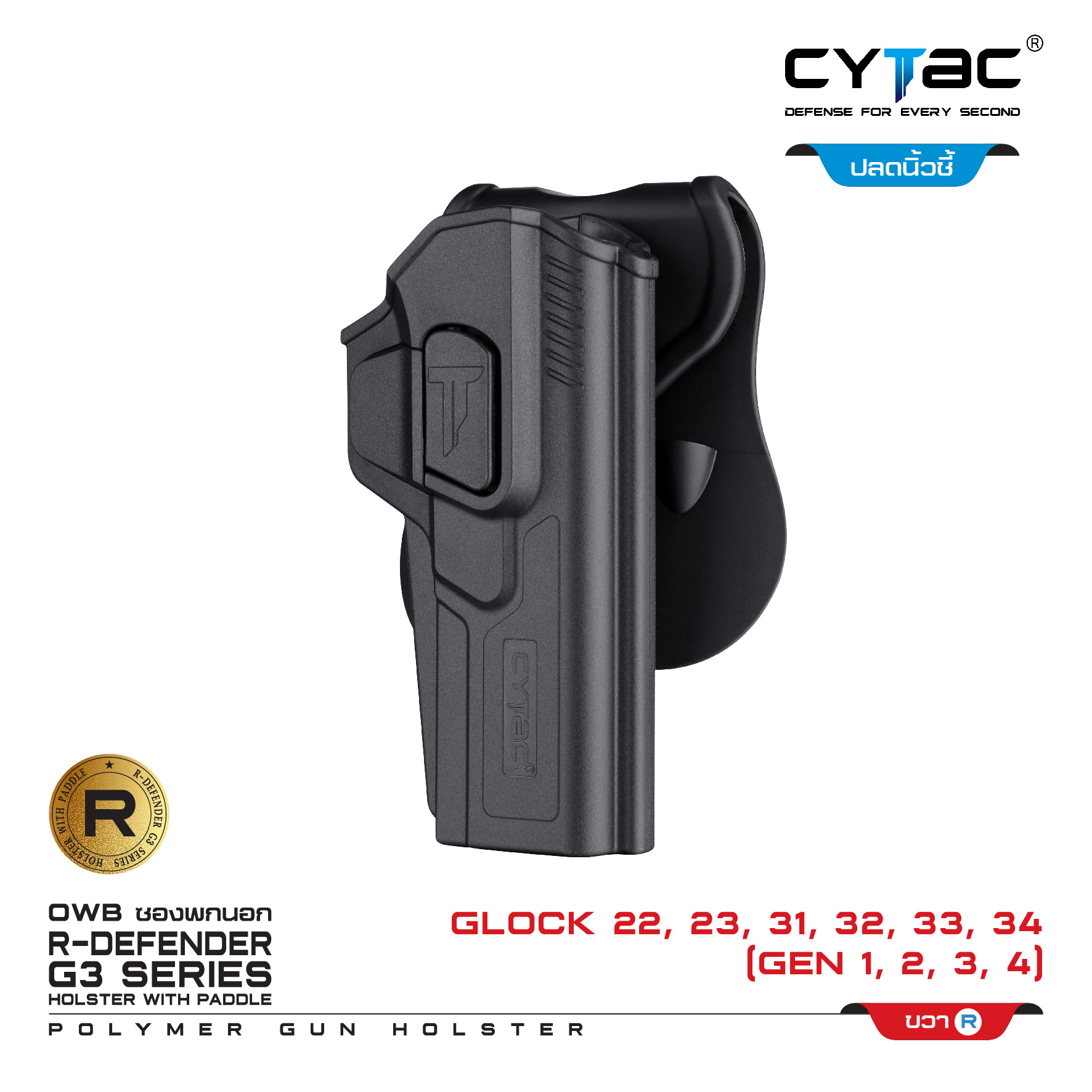 CYTAC ซองพกนอก ปลดล็อคนิ้วชี้ รุ่น GLOCK 22,23,31,33,34 (K0500)