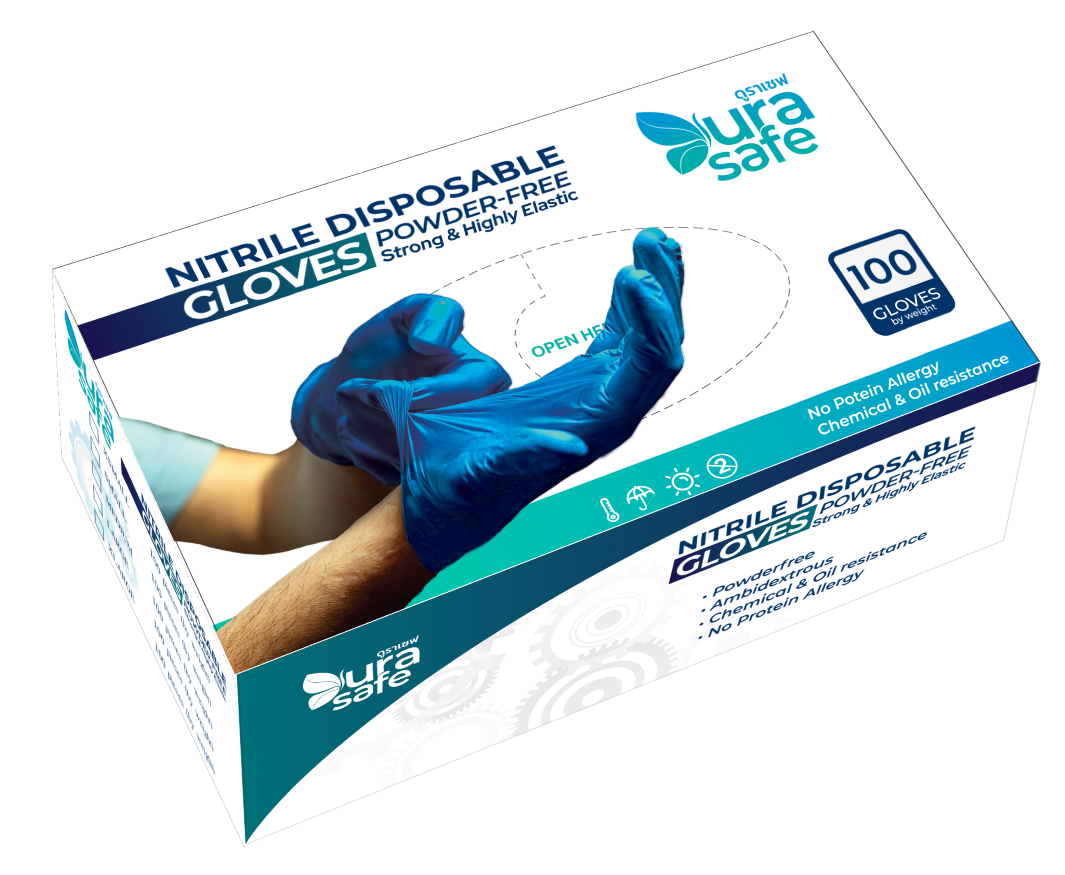 [ยกลัง 10กล่อง] OCB70 ถุงมือไนไตร สีกรมท่า ยาว 9 นิ้ว หนา 5มิล หนัก 7 กรัม (100ชิ้น/กล่อง) แบรนด์ ดูราเซฟ