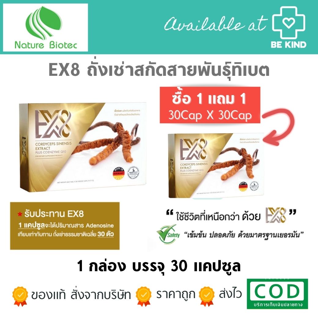 ซื้อ 1 แถม 1 EX8 อีเอ็กเอ็ท ถั่งเช่าสกัดสายพันธ์ุทิเบตแท้ Cordyceps Sinensis Extract 30 capsules