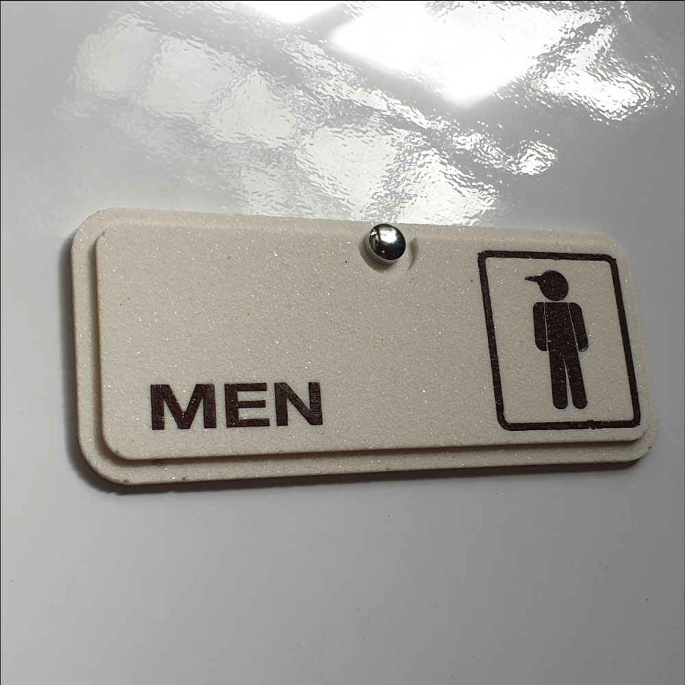 ป้ายห้องน้ำชาย ป้ายสุขาสวยๆ ป้าย restroom toilet sign สีขาวครีม ขนาดพอเหมาะ