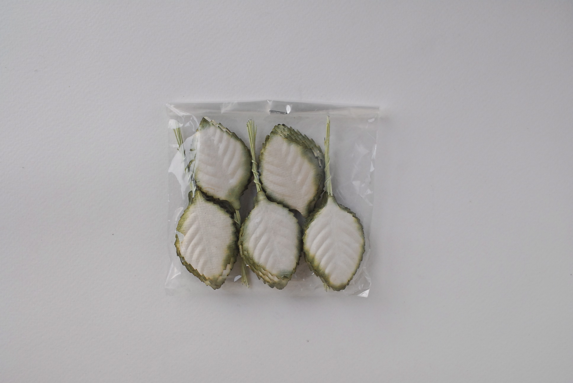 ใบไม้กระดาษ ใบไม้กระดาษสา ราคาส่ง,ใบไม่้กุหลาบกระดาษ สำหรับดอกกุหลาบกระดาษสา ใบไม้ประดิษฐ์ สำหรับตกแต่ง หรืองานแต่งงาน สีขาวปัดเขียวแก่ ขนาด 4.5x2.5 cm. จำนวน 50 ใบ