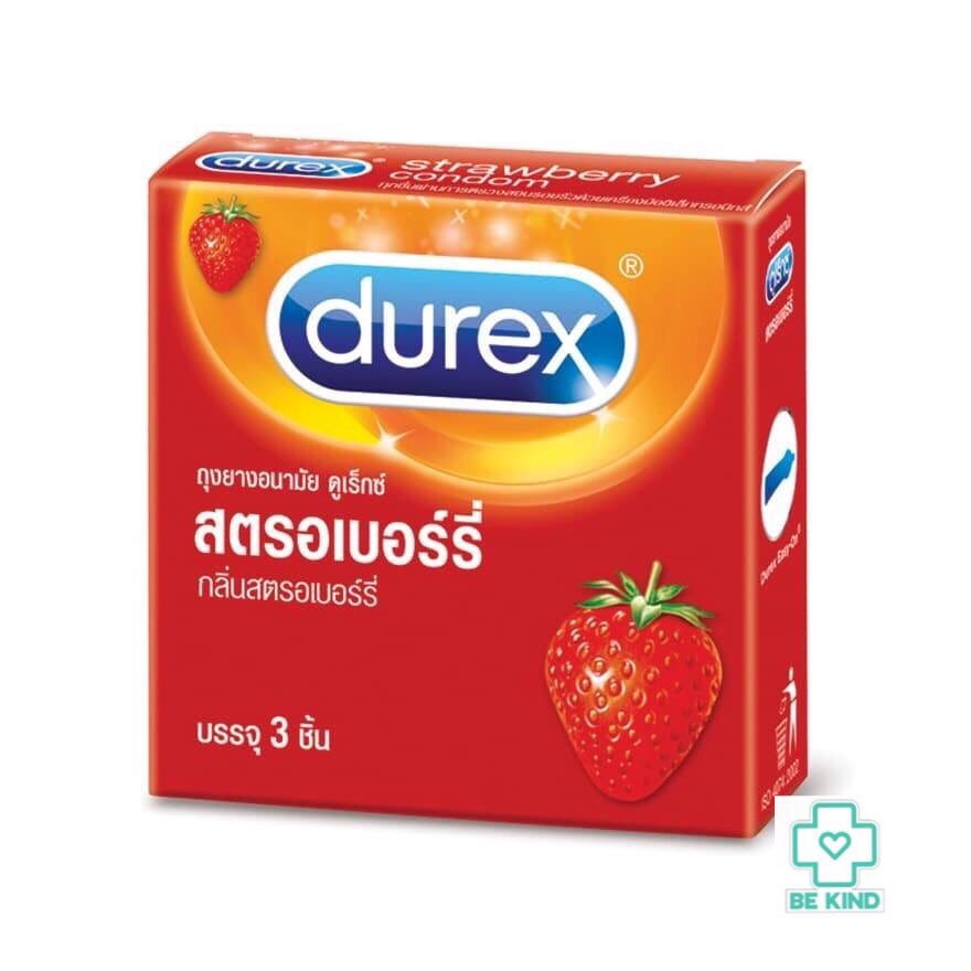 Durex Strawberry (52.5mm) 3 piece. ดูเร็กซ์ สตรอเบอร์รี่