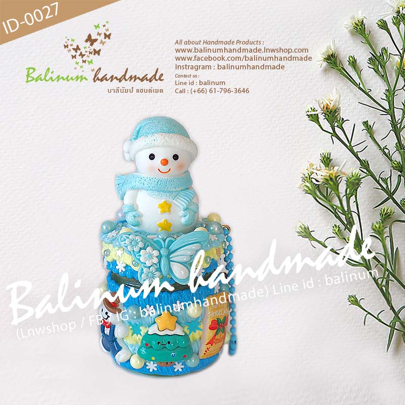 เคสยาดม Xmas DIY โมเดลสโนว์แมน ยาดมสมุนไพรตราหงส์ไทย (กระปุกสีเขียว 40g.) งานเคส DIY โดย บาลีนัมป์แฮนด์เมด เป็นงานเรซิ่นแท้100% เป็นยาดม/ตั้งโชว์ตกแต่งบ้าน/เป็นของสะสม ของขวัญ ของฝาก ของชำร่วย ฟ้า,ขาว,เหลือง (Blue,White,Yellow)