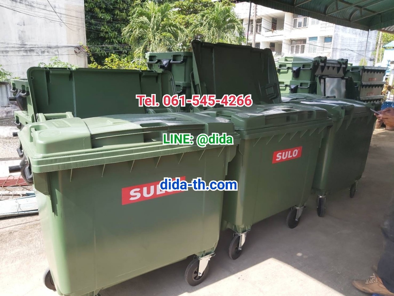 ถังขยะ กทม. พร้อมล้อเข็น 1100 ลิตร รุ่นฝาเรียบ สีเขียว