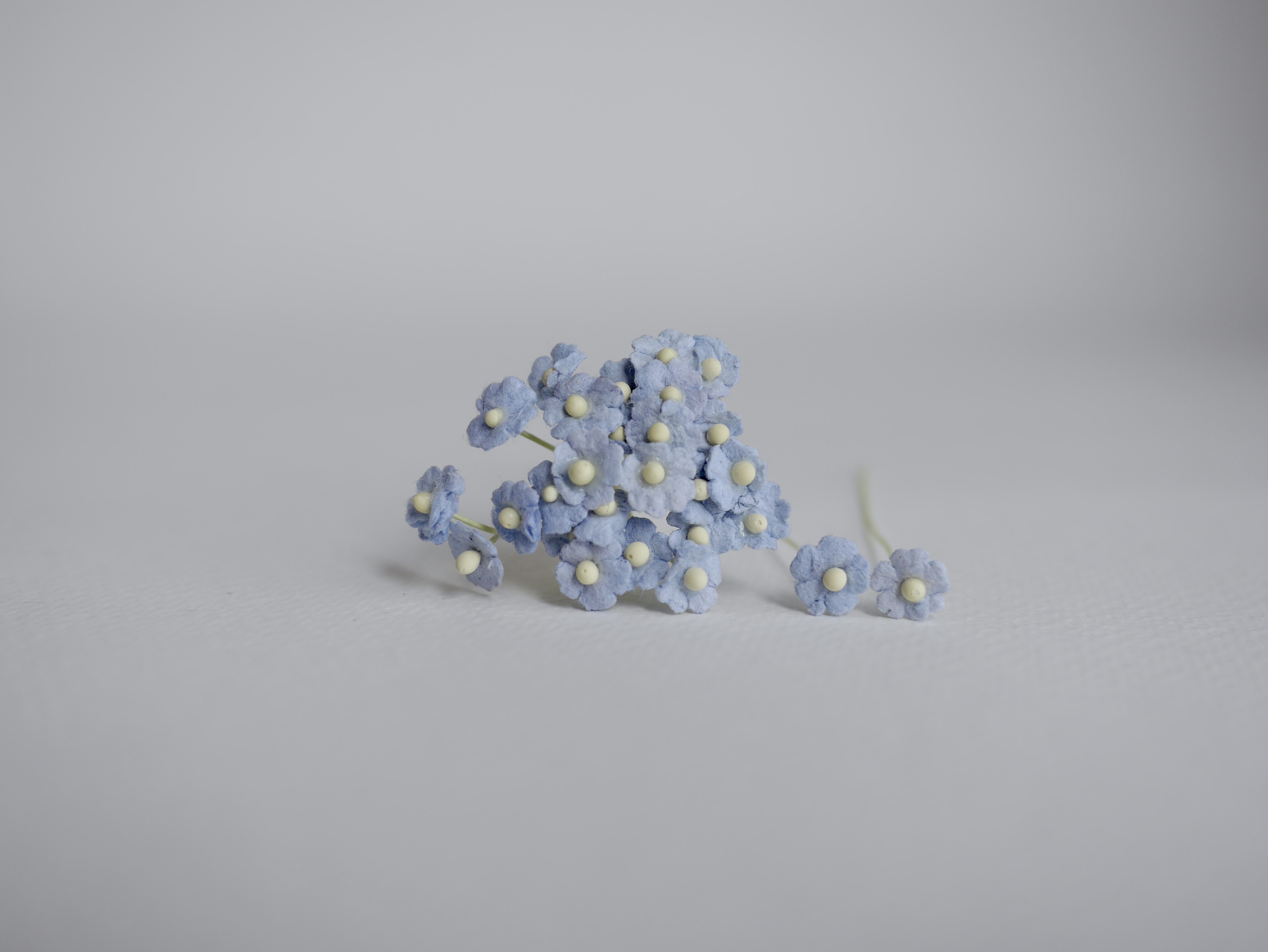 ดอกไม้กระดาษสา ดอกไม้กระดาษสาราคาส่ง ดอกไม้กระดาษสำหรับตกแต่ง งานแต่งงาน หรือติดของชำร่วย ดอกไม้จิ๋ว 100 ดอก ขนาด 0.6 cm. สีฟ้าตุ่น Small Paper Flower with stem, , 100 pcs., size 0.5 cm., small creeping ladies flowers 1 layer, wooden blue color.