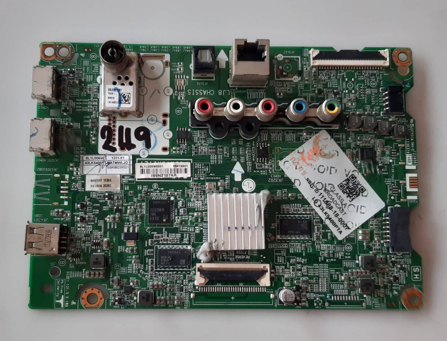 อันที่ 249 LG 43LK5400PTA ซีสเตร็ม LJ8 CHASSIS EBL61919901 EAX67848002 ดีเทสแล้ว