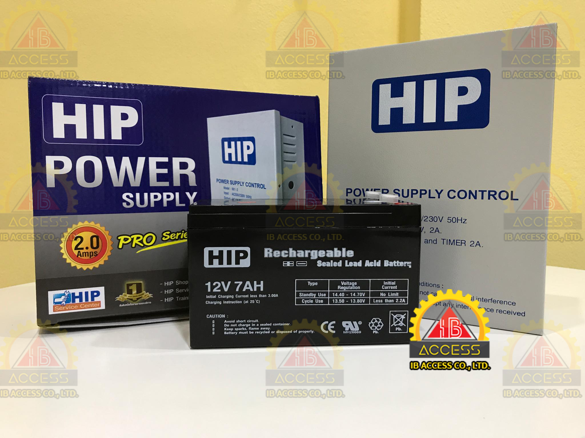 Power Supply 12Vdc 2A. ยี่ห้อ HIP รุ่น 901-2 พร้อม Battery 12V 7Ah. ยี่ห้อ HIP