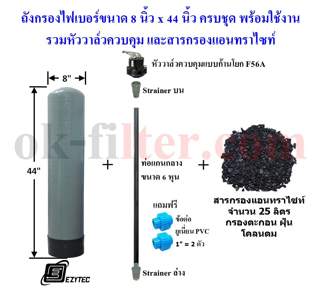 ชุดถังไฟเบอร์ กรองตะกอน 8"x44" พร้อมอุปกรณ์ครบชุด (รวมค่าขนส่ง)