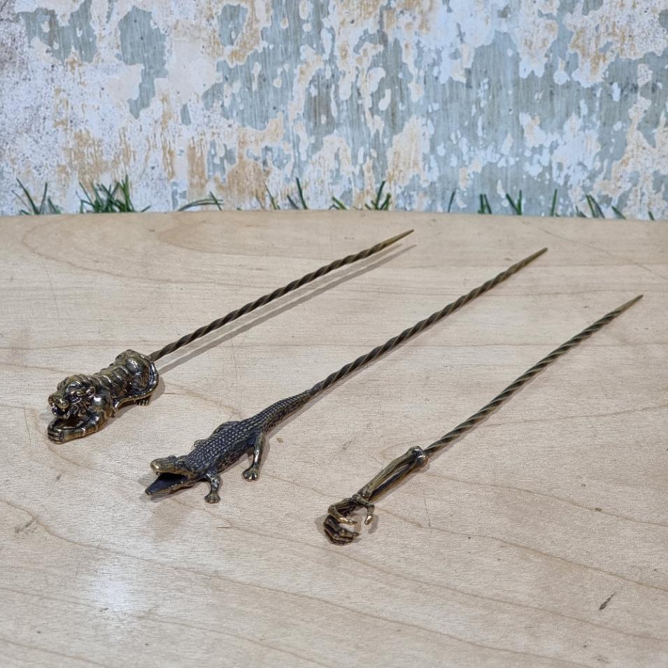 [1007] ไม้แยงทองเหลือง 12cm ลาย Vintage เข็มเกลียว cigar pass accessories smoking set